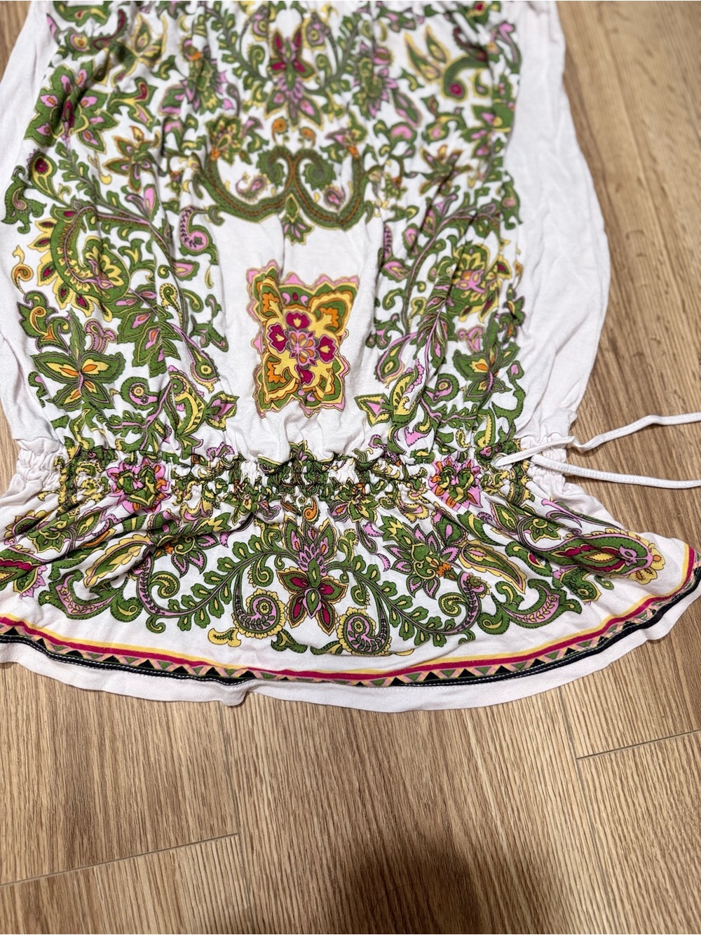 Johnny Was Strapless Paisley Camisole in Cream with Olive & Pink Motifs - Picture 4 of 8